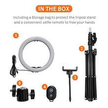Load image into Gallery viewer, Letyet 10” Selfie Ring Light with Tripod Stand and Phone Holder,for Live Stream/Makeup, 3-Mode 10-Level Dimmable Camera Ring Light for YouTube Video and TikTok, Compatible with iPhone and Android