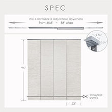 Load image into Gallery viewer, GoDear Design Deluxe 99.99% Blackout Adjustable Sliding Panel Track Blind 45.8"- 86" W x Up to 96" H, Extendable 4-Rail Track, Metallic Luster Trimmable Pleated Natural Woven Fabric, Mica +