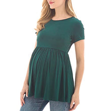 Load image into Gallery viewer, Bearsland Maternity Tops Short Sleeve Scoop Neck Breastfeeding Shirt Pregnancy Clothes,Green&Light Gray&White Flower,M