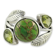 Load image into Gallery viewer, NOVICA Composite Green and Golden Turquoise .925 Sterling Silver Ring, Green Ivy'