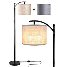 Load image into Gallery viewer, Rottogoon Floor Lamp for Living Room, LED Standing Lamp with 2 Lamp Shades Tall Industrial Arc Floor Lamp Reading for Bedroom, Office, Study Room (9W LED Bulb, Beige & Gray Shades Included)