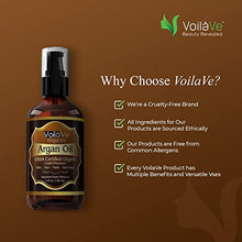 Load image into Gallery viewer, VoilaVe USDA and ECOCERT Pure Organic Moroccan Argan Oil for Skin, Nails & Hair Growth, Anti-Aging Face Moisturizer, Cold Pressed, Hair Moisturizer, Rich in Vitamin E & Carotenes, 4 fl oz