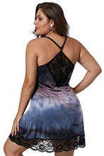 Load image into Gallery viewer, XAKALAKA Women Plus Size Babydoll Lingerie Back Crisscross Lace Trim Chemise Sleepwear Dark Blue XXL