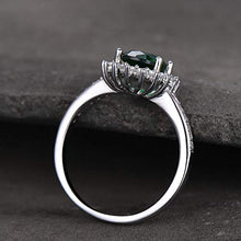 Load image into Gallery viewer, Lab Created Emerald Engagement Ring Green Gemstone Solid 14k White Gold CZ Diamond Halo Flower Vintage
