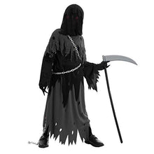 Load image into Gallery viewer, Spooktacular Creations Child Unisex Glowing Eyes Reaper Costume for Creepy Phantom Halloween Costume (X-Large(12-14 yr)) Black