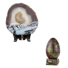 Load image into Gallery viewer, mookaitedecor Bundle - 2 Items: Dragon Blood Jasper Crystal Egg with Stone Stand & Natural Agate Slice Art Print Polar Bear Table Display with Wooden Stand for Home Decor
