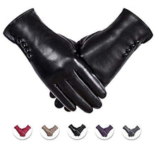 Load image into Gallery viewer, Winter PU Leather Gloves For Women, Warm Thermal Touchscreen Texting Typing Dress Driving Motorcycle Gloves With Wool Lining (Black-S)