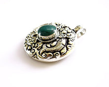 Load image into Gallery viewer, Handmade Tibetan Ethnic Tribal Gypsy Authentic Turquoise Gemstone Pendant for Woman & Men 925 Oxidized Silver Plated Round Fashion Fish Engraving Boho Amulet Pendant Jewelry