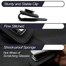 Load image into Gallery viewer, MECHCOS Car Glasses Holder Universal Car Visor Sunglasses Holder Clip Leather Eyeglasses Hanger and Ticket Card Clip Eyeglasses Mount for Car, 2 Packs, Black