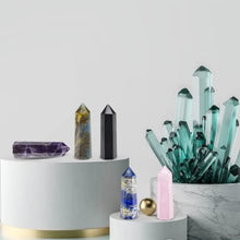 Load image into Gallery viewer, 8 Pcs Healing Crystal Wand Set, 2.2" Hexagonal Faceted Crystal Tower Gemstones Wands Kit, Natural Rose Quartz, Amethyst, Obsidian, Tiger Eye, Lapis Lazuli for Reiki Chakra Heal, Meditation, Yoga