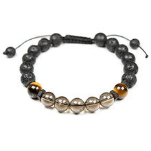 Load image into Gallery viewer, Natural Smoky quartz bracelet with Tiger eye and Lava, Essential Oil diffuser Bracelet, for Men & Women, stress and negative emotions relief, Natural Quartz Crystal, Protection Bracelet
