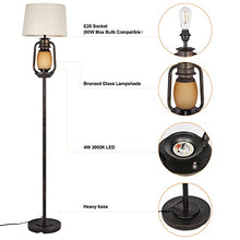 Load image into Gallery viewer, Suraielec Farmhouse Floor Lamp with Night Light, Rustic Standing Lamps for Living Room, Beige Linen Drum Lampshade, Oil Rubbed Bronze Finish, Traditional Floor Lamps for Bedroom Home Decor,Foot Switch