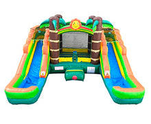 Load image into Gallery viewer, Crossover Tropical Inflatable Bounce House Double Slide 16.5 x 15 x 11 Foot - Big Inflatable Water Slide Bouncer House Combo for Kids - Outdoor Party Bounce House with Blower, Stakes, & Storage Bag