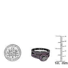 Load image into Gallery viewer, Dazzlingrock Collection Black Rhodium Plated 10K Round Amethyst & Black Diamond Halo Engagement Ring Set, White Gold, Size 5