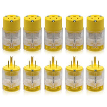 Load image into Gallery viewer, ELEGRP Lighted Straight Blade Electrical Plug and Connector Set 15 Amp 125 Volt NEMA 5-15P NEMA 5-15R 2 Pole 3 Wire Grounding, Commercial Grade, Yellow, 5 Set