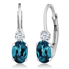 Load image into Gallery viewer, Gem Stone King Sterling Silver London Blue Topaz and White Sapphire Leverback 3/4 Inch Earrings 1.18 cttw Gemstone Birthstone
