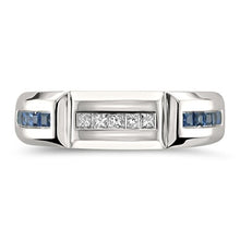 Load image into Gallery viewer, La4ve Diamonds 14k White Gold Princess-Cut Diamond & Blue Sapphire Men's Wedding Band Ring (5/8 cttw, I-J, SI2-I1), Size 9.5