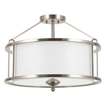 Load image into Gallery viewer, Kira Home Maxwell 17.5" Modern 3-Light Metal Semi Flush Mount + Tempered Glass Diffuser, White Fabric Shade, Brushed Nickel Finish