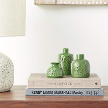 Load image into Gallery viewer, Creative Co-Op Green Embossed Stoneware Vases (Set of 3 Sizes)