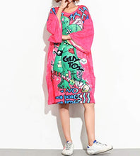 Load image into Gallery viewer, ellazhu Women 1/2 Sleeve Printed Oversized T-Shirt Dress GA1474 Pink