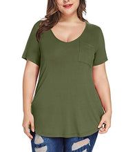 Load image into Gallery viewer, MONNURO Womens Plus Size Sexy Shirts Casual V Neck Short Sleeve Tunic Top with Pocket(Wine Red,1X)
