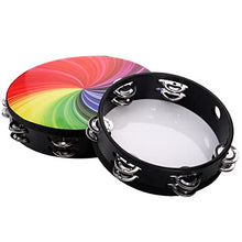 Load image into Gallery viewer, Coloch 2 Pack Wood Radiant Tambourine with Double Row Jingles, Hand Held Drum Reflective Tambourine Percussion Musical Instrument for Kid& Adult, Party, KTV, Church, Music Show, 8 and 10 Inch