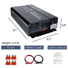 Load image into Gallery viewer, aeliussine Power Inverter 2000W Pure Sine Wave Inverter 12v DC to AC 120v Peak 4000 Watt Converter with LCD Display USB Charge Port for Car RV Boat Solar Power System.