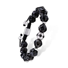 Load image into Gallery viewer, AWNL Men's Nuummite Woven Drawstring Beaded Bracelet with Sterling Silver Centre Charm (10mm Gemstone), 6.7''-7.5''