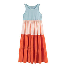 Load image into Gallery viewer, UNACOO Kids Girls 100% Cotton 2 Packs Sleeveless Long Maxi Tiered Dress (Age 3-12 Years) (Watermelon red+Green, xs(3-4Y))