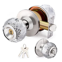 Load image into Gallery viewer, LOQRON Crystal Door Knobs with Lock and Keys, Glass Door Knobs with Privacy Lock, Luxurious Diamond Door Knob, Classic Interior Glass Door Knobs for Bedroom Bathroom Closet – Stain Nickel, 1 Pack