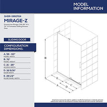 Load image into Gallery viewer, DreamLine Mirage-Z 56-60 in. W x 72 in. H Frameless Sliding Shower Door in Brushed Nickel, SHDR-1960724-04