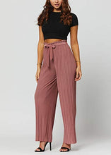 Load image into Gallery viewer, Women's Palazzo Pants with Paper Bag Waist Tie Waist and Micro Pleated Detail in Regular and Plus Sizes - Paper Bag Solid Dusty Mauve - Small - Medium - PB902-Mauve