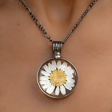 Load image into Gallery viewer, Artisan Made, Real Dry Pressed Daisy in Glass Pendant, Handmade Wildflower Jewelry, Boho Necklace April Birth Flower 2559m