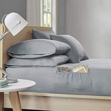 Load image into Gallery viewer, Intelligent Design Side Storage Pockets Ultra Soft Hypoallergenic Wrinkle Free Microfiber Sheet Set Bedding, Twin Xl Size, Grey 4 Piece
