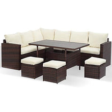 Load image into Gallery viewer, Wisteria Lane Patio Furniture Set,7 PCS Outdoor Conversation Set All Weather Wicker Sectional Sofa Couch Dining Table Chair with Ottoman,Ivory
