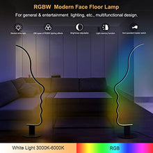 Load image into Gallery viewer, RGBW Modern Face Floor Lamp for Bedroom Living Room, 55.5 inches High Unique Standing Reading Floor Lamp, Dimmable Black Led Floor Lamp with Remote, Cool Ambient Lighting Changing Curved Floor Lamp