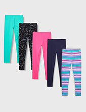 Load image into Gallery viewer, Spotted Zebra Girls' Leggings, Pack of 5, Black/Navy/Pink, Space/Multi Color, Small