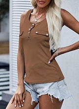 Load image into Gallery viewer, Zecilbo Womens Scoop Neck Sleeveless Tank Tops Ribbed Button Solid Color Racer Back Tops Sexy Summer Basic Tops Small