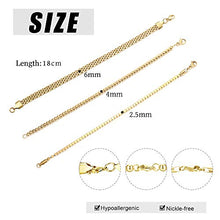 Load image into Gallery viewer, CASSIECA 3PCS Stainless Steel Chain Bracelets Set for Women Mens 7in/18cm Cuban Cube Bead Chain Bracelet Beaded Link Chain Bracelet Cable Bracelets Jewelry Gifts, Gold Tone