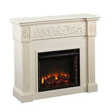 Load image into Gallery viewer, SEI Furniture Calvert Electric Carved Floral Trim Fireplace, Ivory