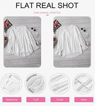 Load image into Gallery viewer, Canikat Women's Cute Fall V Neck Rekindle Eyelet Flowy Bell Long Sleeve Blouses Solid Casual Loose Ruffles Button Down T Shirts Tops White XX-Large