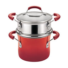 Load image into Gallery viewer, Rachael Ray Brights Sauce Pot/Saucepot with Steamer Insert, 3 Quart, Red Gradient