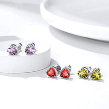Load image into Gallery viewer, Hadskiss Small Heart Birthstone Stud Earrings for Women Girls, 925 Sterling Silver Studs Earrings, Hypoallergenic 6mm Olive Sleeper Cartilage Studs, Gift for Birthday Christmas, Come with Jewelry Box