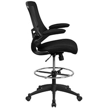 Load image into Gallery viewer, Flash Furniture Mid-Back Black Mesh Ergonomic Drafting Chair with Adjustable Foot Ring and Flip-Up Arms
