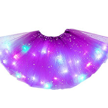 Load image into Gallery viewer, Star Sequins Layered Tutu Skirt with LED Lights, Neon Light Up LED Tutu Mini Skirt Elastic Dress for 3-12 Years Kids Girls