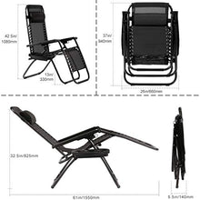 Load image into Gallery viewer, BMS Zero Patio Set of 2 Folding Outdoor Anti Gravity Lounge Reclining Camping Deck Chair with Pillow and Cup Holder (Black)