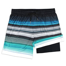 Load image into Gallery viewer, MILANKERR Spandex Swim Shorts for Men with Compression Liner,Men Bathing Suit with Boxer Brief Liner Compression(Blue Stripe,Small)