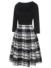 Load image into Gallery viewer, oxiuly Women's Vintage Patchwork Pockets Puffy Swing Casual Party Dress OX165 (Black Khaki, s)