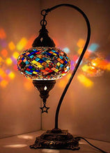 Load image into Gallery viewer, New BOSPHORUS Stunning Handmade Swan Neck Turkish Moroccan Mosaic Glass Table Desk Bedside Lamp Light with Bronze Base (Multicolor)