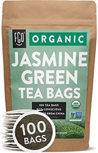 Load image into Gallery viewer, Organic Jasmine Green Tea Bags | 100 Tea Bags | Jasmine Scented Green Tea | Eco-Conscious Tea Bags in Kraft Bag | by FGO